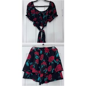 SHEIN | Floral Tie-Front Top and Shorts Set